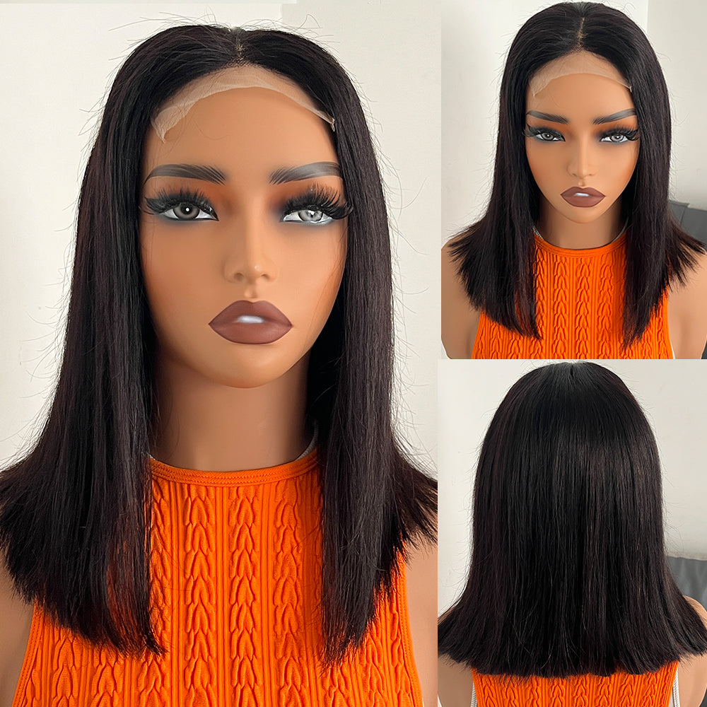 Fas Hair Bone Straight Glueless Human Hair Wig Short Transparent HD Lace Frontal Bob Wigs For Dark Skin Girls