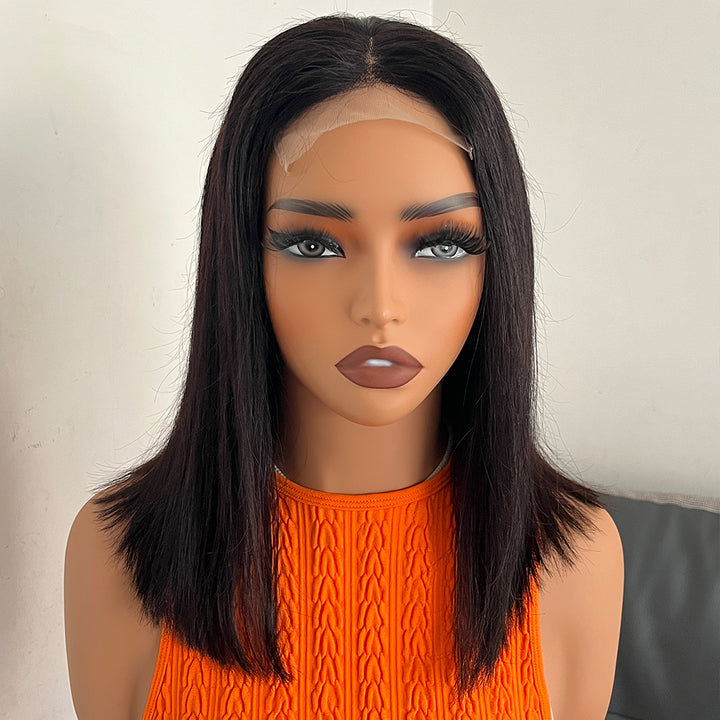 Fas Hair Bone Straight Glueless Human Hair Wig Short Transparent HD Lace Frontal Bob Wigs For Dark Skin Girls