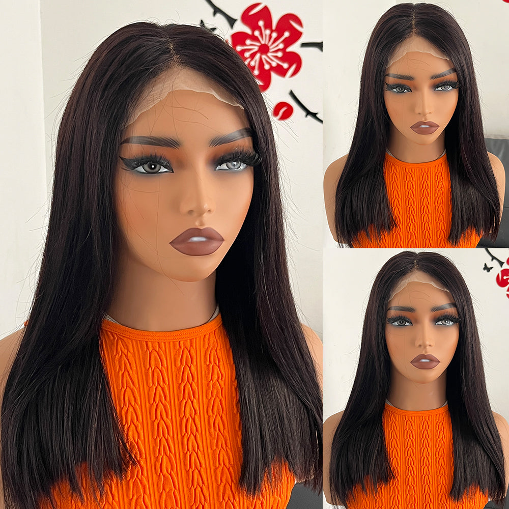 Fas Hair Bone Straight Glueless Human Hair Wig Short Transparent HD Lace Frontal Bob Wigs For Dark Skin Girls