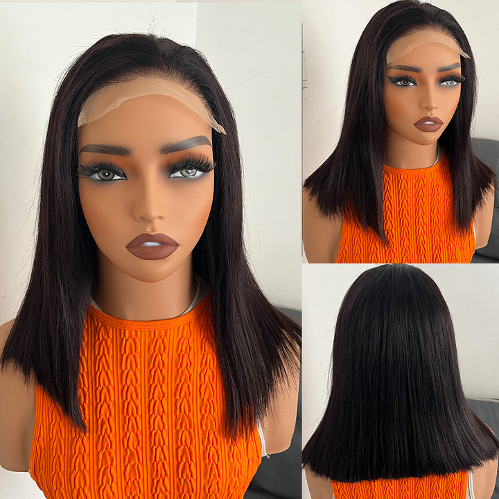 Fas Hair Bone Straight Glueless Human Hair Wig Short Transparent HD Lace Frontal Bob Wigs For Dark Skin Girls