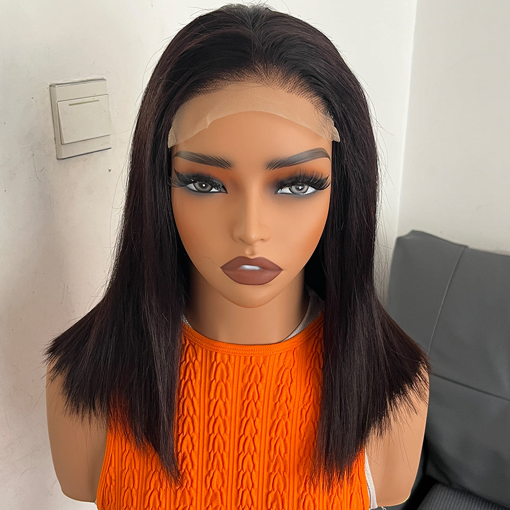 Fas Hair Bone Straight Glueless Human Hair Wig Short Transparent HD Lace Frontal Bob Wigs For Dark Skin Girls