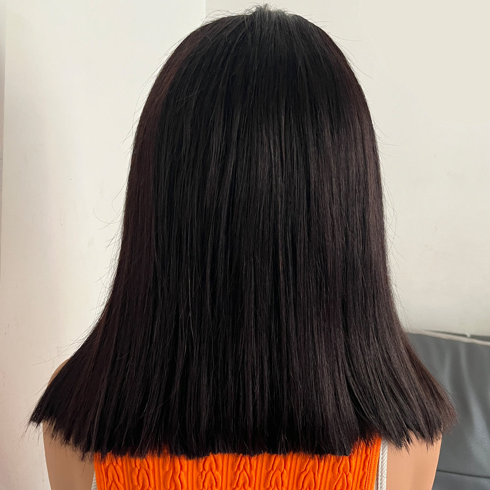 Fas Hair Bone Straight Glueless Human Hair Wig Short Transparent HD Lace Frontal Bob Wigs For Dark Skin Girls