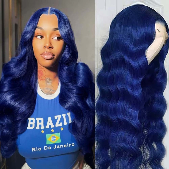 Fas Hair Blue Body Wave Glueless HD Transparent Lace Frontal Wig Pre Colored Human Hair Wig Wig For Women