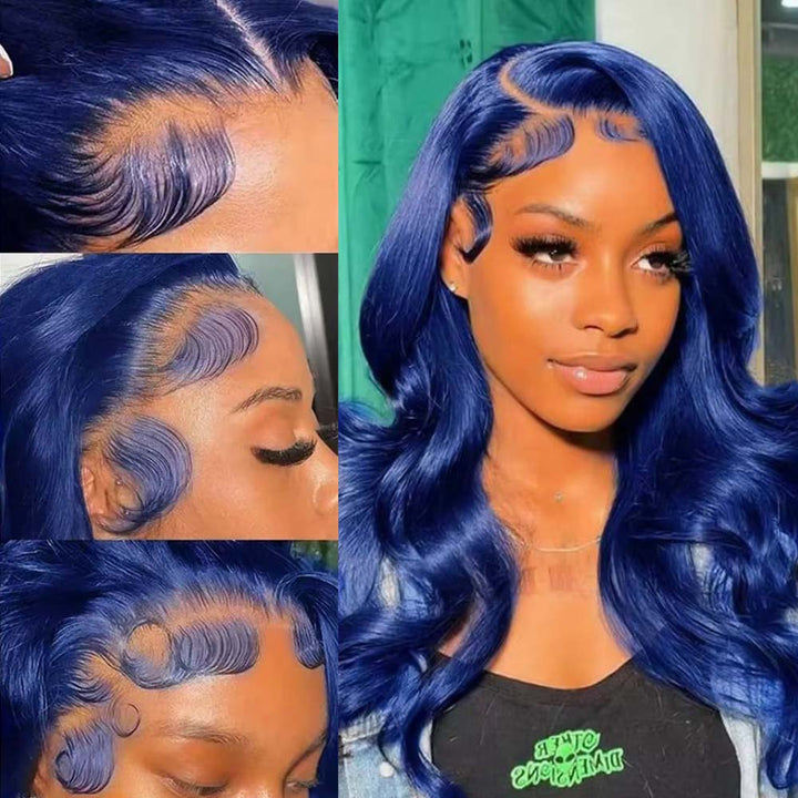 Fas Hair Blue Body Wave Glueless HD Transparent Lace Frontal Wig Pre Colored Human Hair Wig Wig For Women