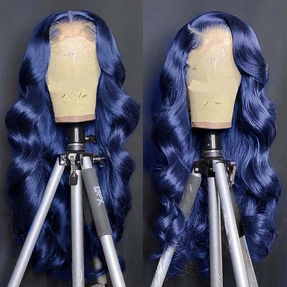 Fas Hair Blue Body Wave Glueless HD Transparent Lace Frontal Wig Pre Colored Human Hair Wig Wig For Women