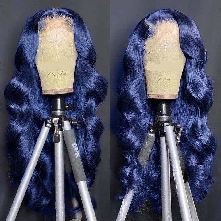 Fas Hair Blue Body Wave Glueless HD Transparent Lace Frontal Wig Pre Colored Human Hair Wig Wig For Women