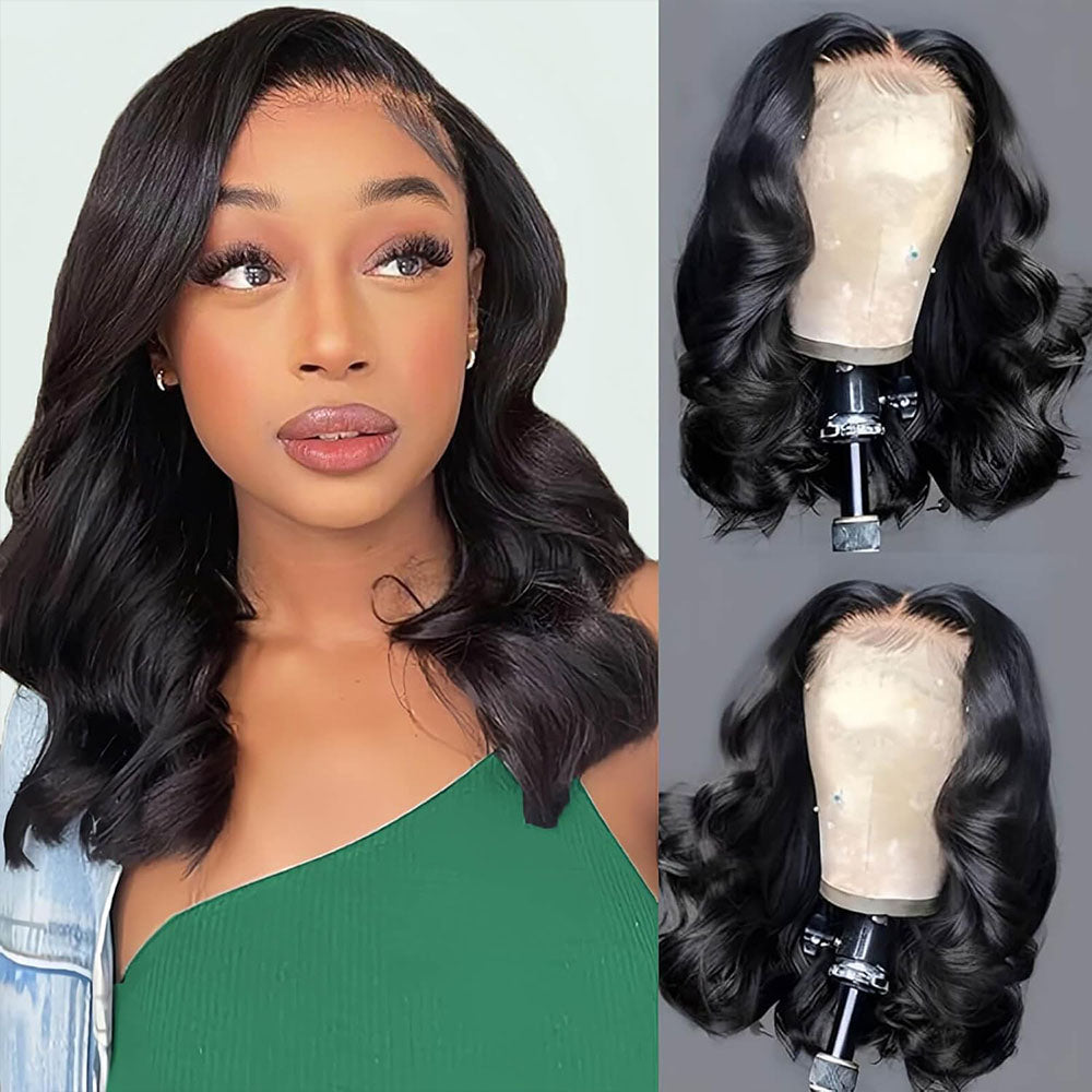 Fas Hair Body Wave Human Hair Wig Short Wavy Bob Wigs Transparent HD Lace Wigs For Dark Skin Girls
