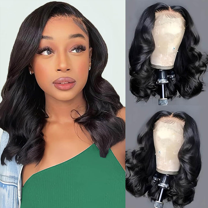 Fas Hair Body Wave Human Hair Wig Short Wavy Bob Wigs Transparent HD Lace Wigs For Dark Skin Girls