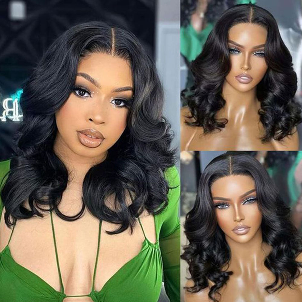Fas Hair Body Wave Human Hair Wig Short Wavy Bob Wigs Transparent HD Lace Wigs For Dark Skin Girls
