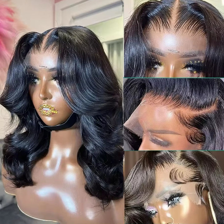 Fas Hair Body Wave Human Hair Wig Short Wavy Bob Wigs Transparent HD Lace Wigs For Dark Skin Girls