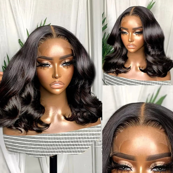 Fas Hair Body Wave Human Hair Wig Short Wavy Bob Wigs Transparent HD Lace Wigs For Dark Skin Girls