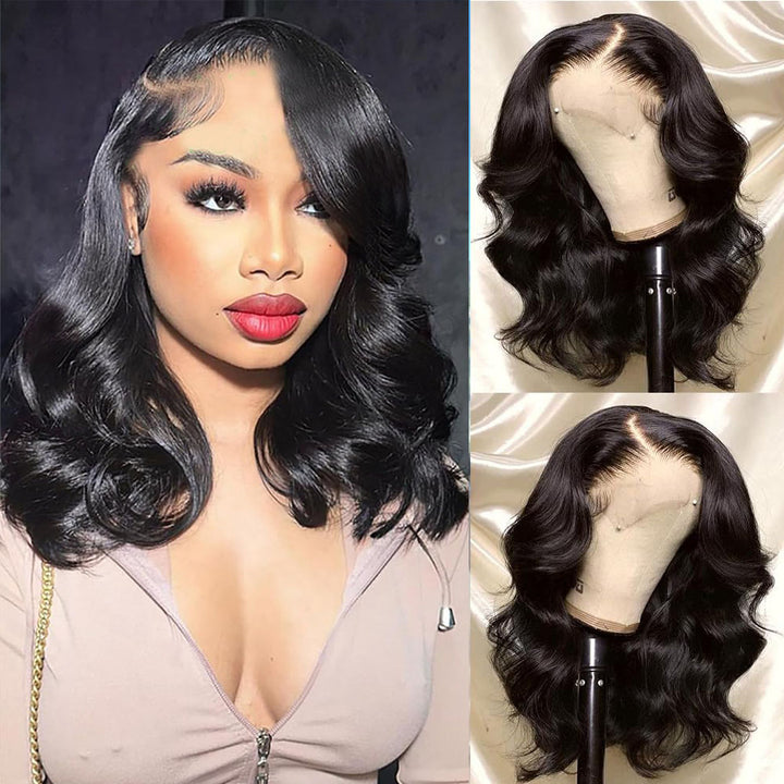 Fas Hair Body Wave Human Hair Wig Short Wavy Bob Wigs Transparent HD Lace Wigs For Dark Skin Girls