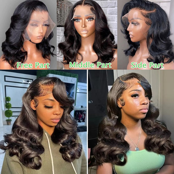 Fas Hair Body Wave Human Hair Wig Short Wavy Bob Wigs Transparent HD Lace Wigs For Dark Skin Girls