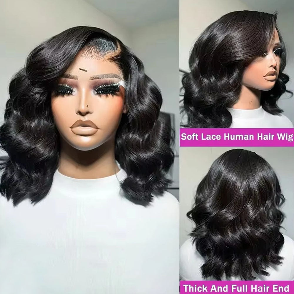 Fas Hair Body Wave Human Hair Wig Short Wavy Bob Wigs Transparent HD Lace Wigs For Dark Skin Girls