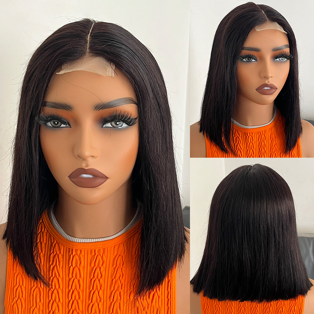 Fas Hair Bone Straight Glueless Human Hair Wig Short Transparent HD Lace Frontal Bob Wigs For Dark Skin Girls