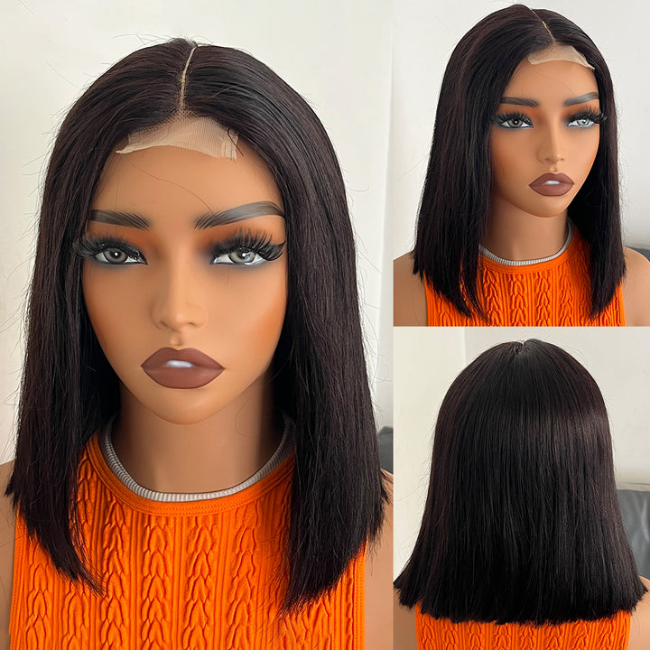 Fas Hair Bone Straight Glueless Human Hair Wig Short Transparent HD Lace Frontal Bob Wigs For Dark Skin Girls