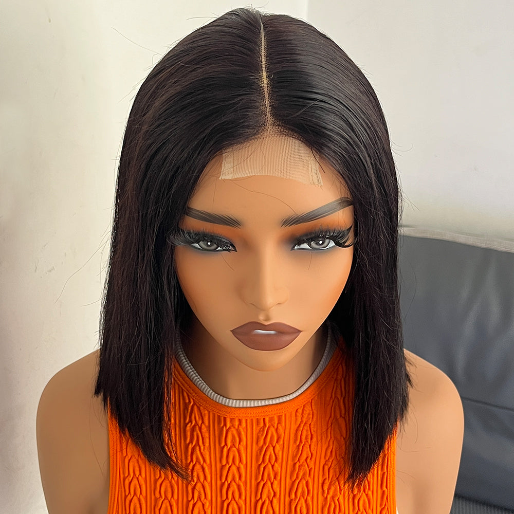 Fas Hair Bone Straight Glueless Human Hair Wig Short Transparent HD Lace Frontal Bob Wigs For Dark Skin Girls