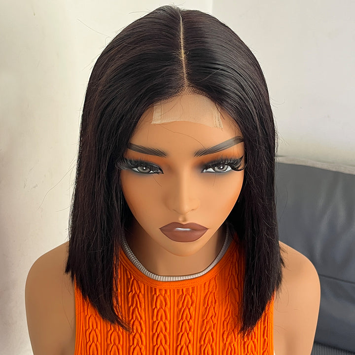 Fas Hair Bone Straight Glueless Human Hair Wig Short Transparent HD Lace Frontal Bob Wigs For Dark Skin Girls