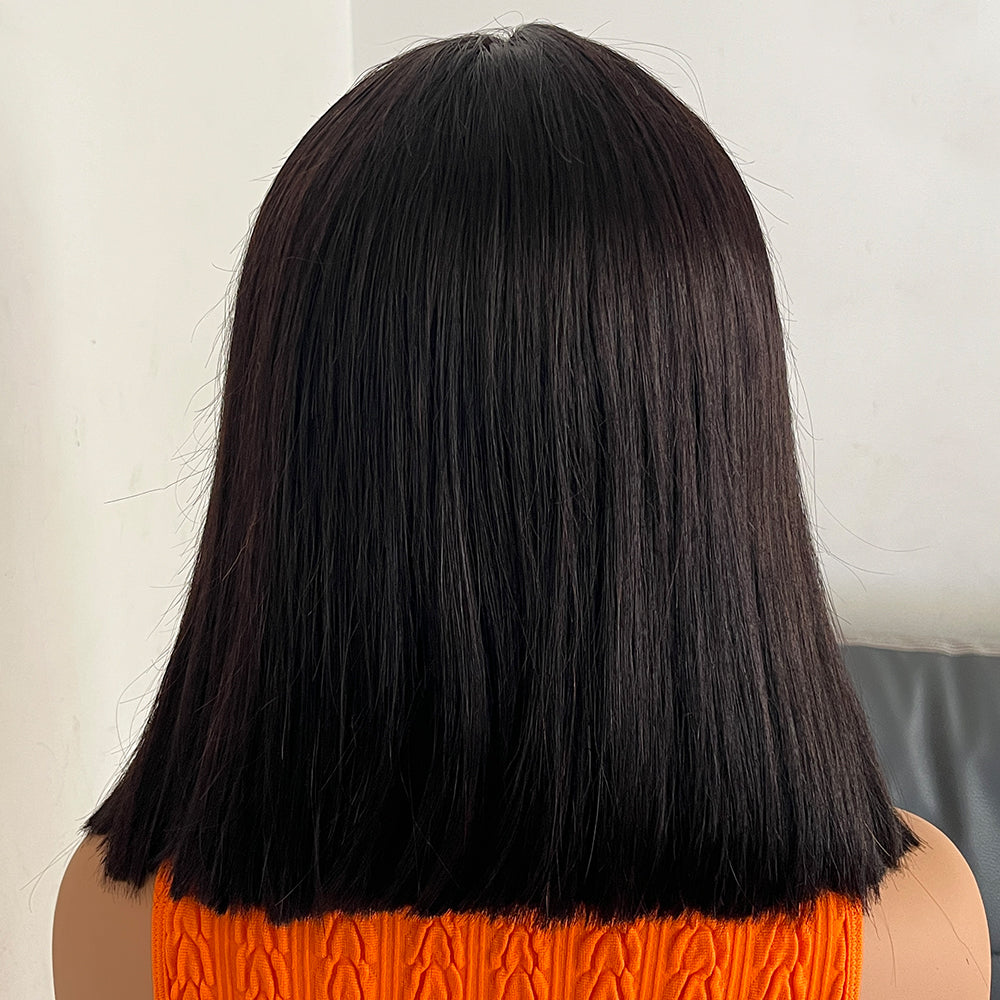 Fas Hair Bone Straight Glueless Human Hair Wig Short Transparent HD Lace Frontal Bob Wigs For Dark Skin Girls