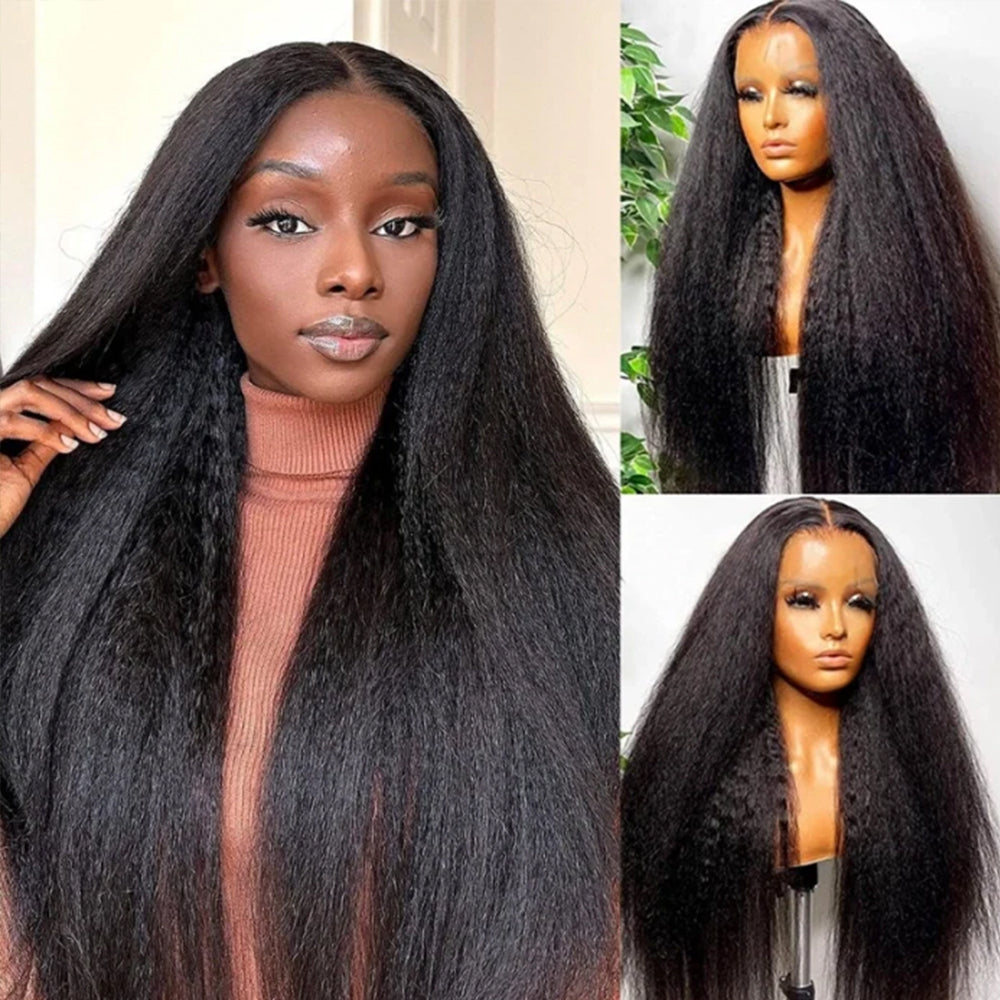 Fas Hair Brazilian Virgin Hair Kinky Straight Human Hair Wig Glueless HD Lace Front Wig Pre Plucked Invisible Hairline For Black Women