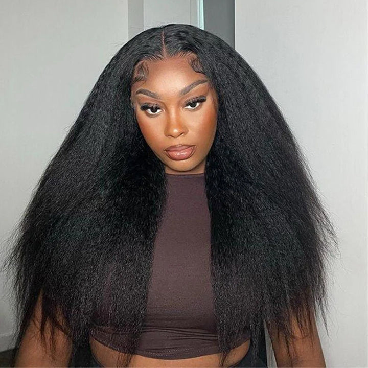 Fas Hair Brazilian Virgin Hair Kinky Straight Human Hair Wig Glueless HD Lace Front Wig Pre Plucked Invisible Hairline For Black Women