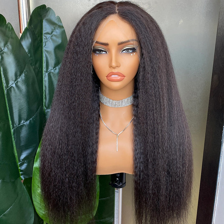 Fas Hair Brazilian Virgin Hair Kinky Straight Human Hair Wig Glueless HD Lace Front Wig Pre Plucked Invisible Hairline For Black Women