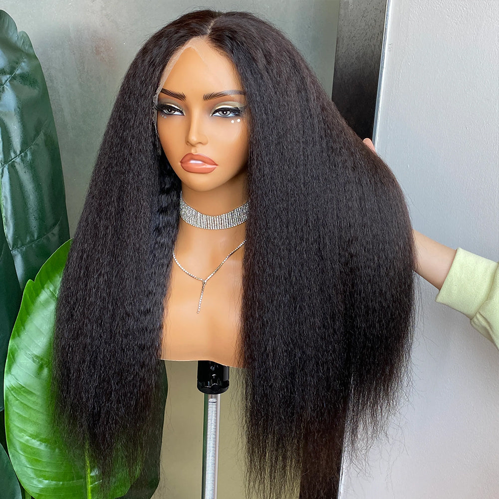 Fas Hair Brazilian Virgin Hair Kinky Straight Human Hair Wig Glueless HD Lace Front Wig Pre Plucked Invisible Hairline For Black Women