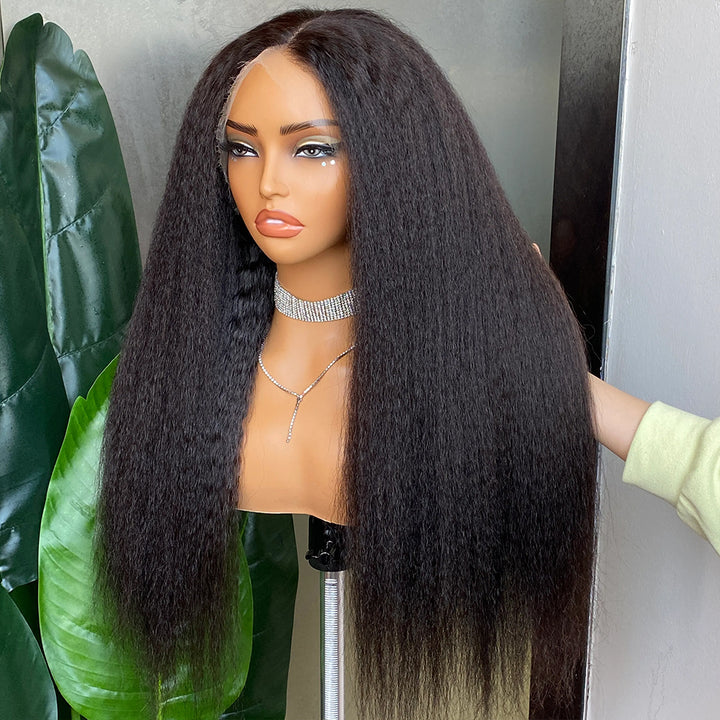 Fas Hair Brazilian Virgin Hair Kinky Straight Human Hair Wig Glueless HD Lace Front Wig Pre Plucked Invisible Hairline For Black Women