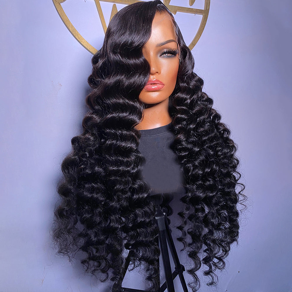 Fas Hair Natural Loose Deep Wave Human Hair Wig Brazilian Virgin Hair With HD Lace Front Glueless Wigs with Invisible Hairline For Black Women