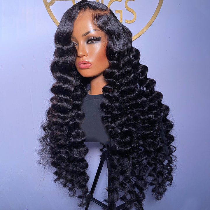 Fas Hair Natural Loose Deep Wave Human Hair Wig Brazilian Virgin Hair With HD Lace Front Glueless Wigs with Invisible Hairline For Black Women