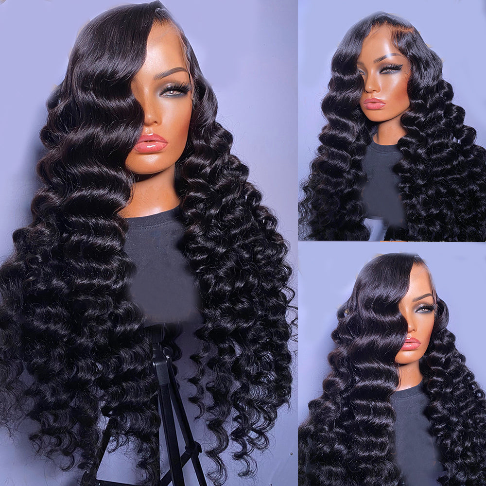 Fas Hair Natural Loose Deep Wave Human Hair Wig Brazilian Virgin Hair With HD Lace Front Glueless Wigs with Invisible Hairline For Black Women