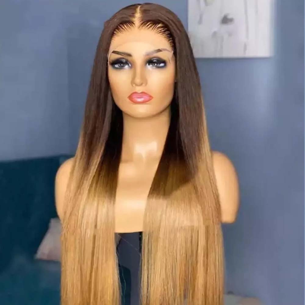 Fas Hair Ombre 4/27 Straight Human Hair Wig Brazilian Virgin Hair HD Lace Front Glueless Wig Invisible Hairline Gradient Color For Women