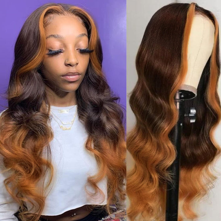 Fas Hair Ombre Brown Skunk Stripe Body Wave Wig Brazilian Virgin Hair HD Lace Front Glueless Human Hair Wig Two Tone Color For Women