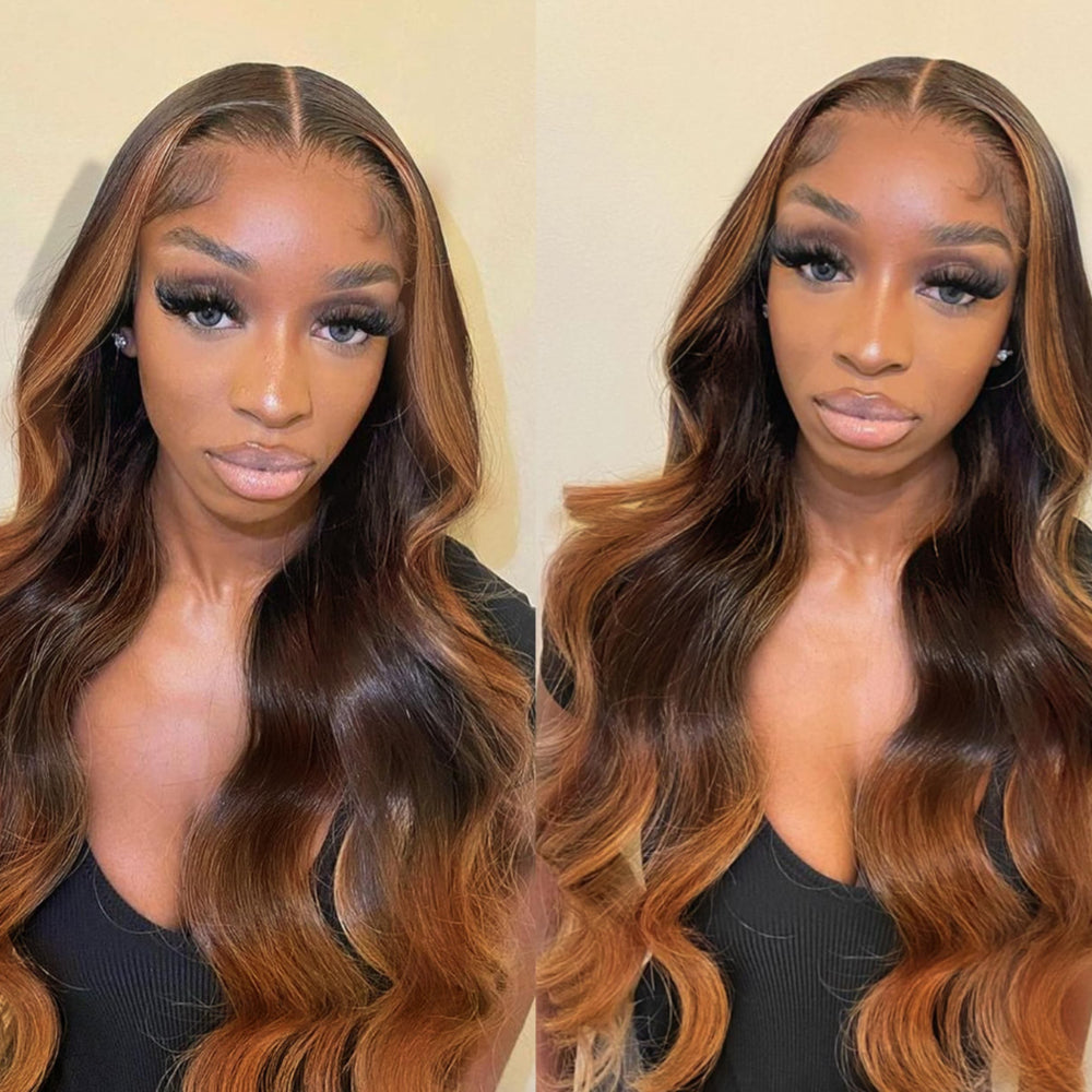 Fas Hair Ombre Brown Skunk Stripe Body Wave Wig Brazilian Virgin Hair HD Lace Front Glueless Human Hair Wig Two Tone Color For Women