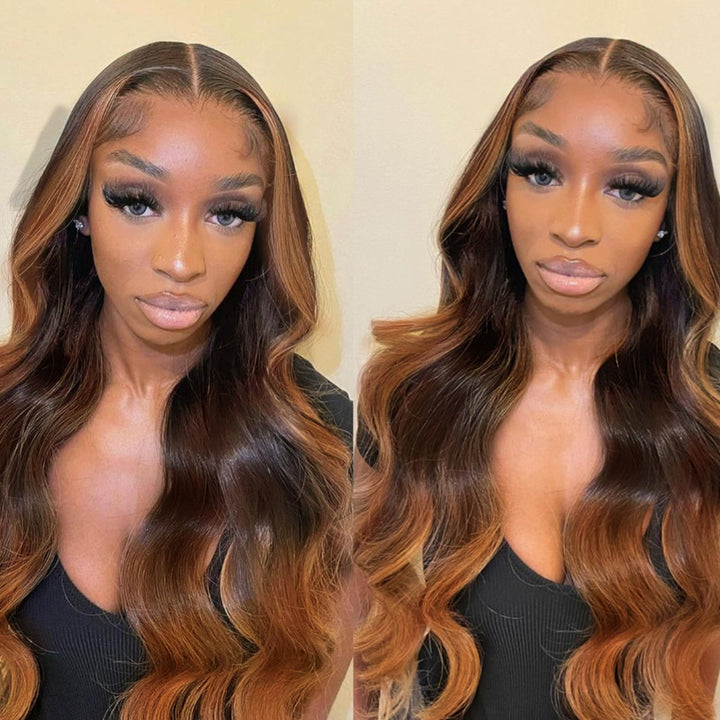Fas Hair Ombre Brown Skunk Stripe Body Wave Wig Brazilian Virgin Hair HD Lace Front Glueless Human Hair Wig Two Tone Color For Women
