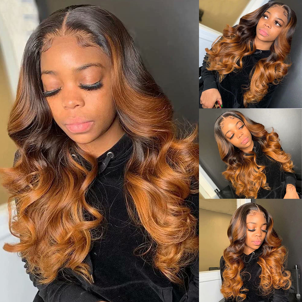 Fas Hair Ombre Brown Skunk Stripe Body Wave Wig Brazilian Virgin Hair HD Lace Front Glueless Human Hair Wig Two Tone Color For Women