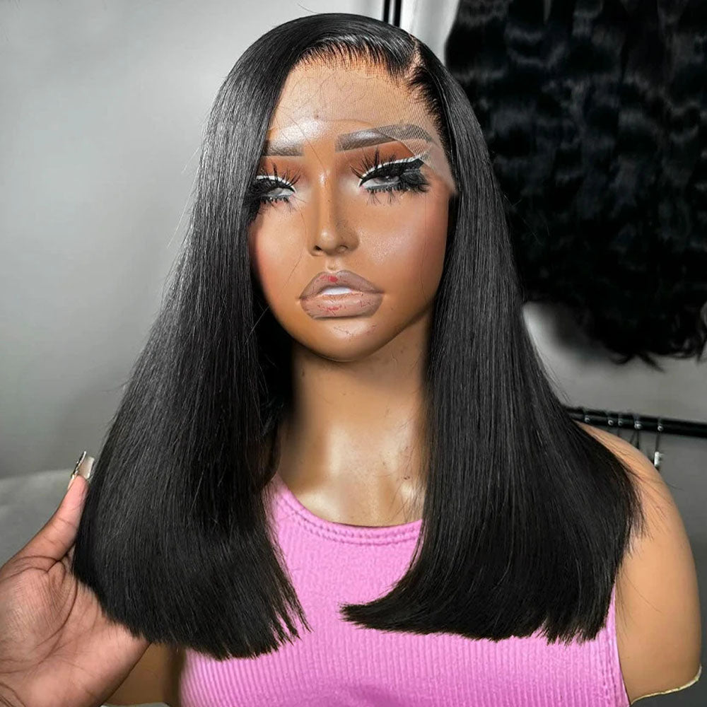 Fas Hair Bone Straight Glueless Human Hair Wig Short Transparent HD Lace Frontal Bob Wigs For Dark Skin Girls