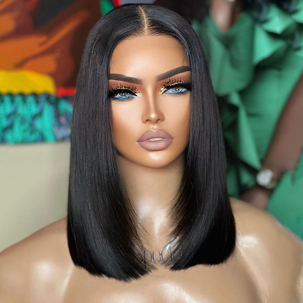 Fas Hair Bone Straight Glueless Human Hair Wig Short Transparent HD Lace Frontal Bob Wigs For Dark Skin Girls