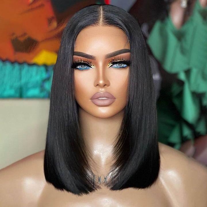 Fas Hair Bone Straight Glueless Human Hair Wig Short Transparent HD Lace Frontal Bob Wigs For Dark Skin Girls