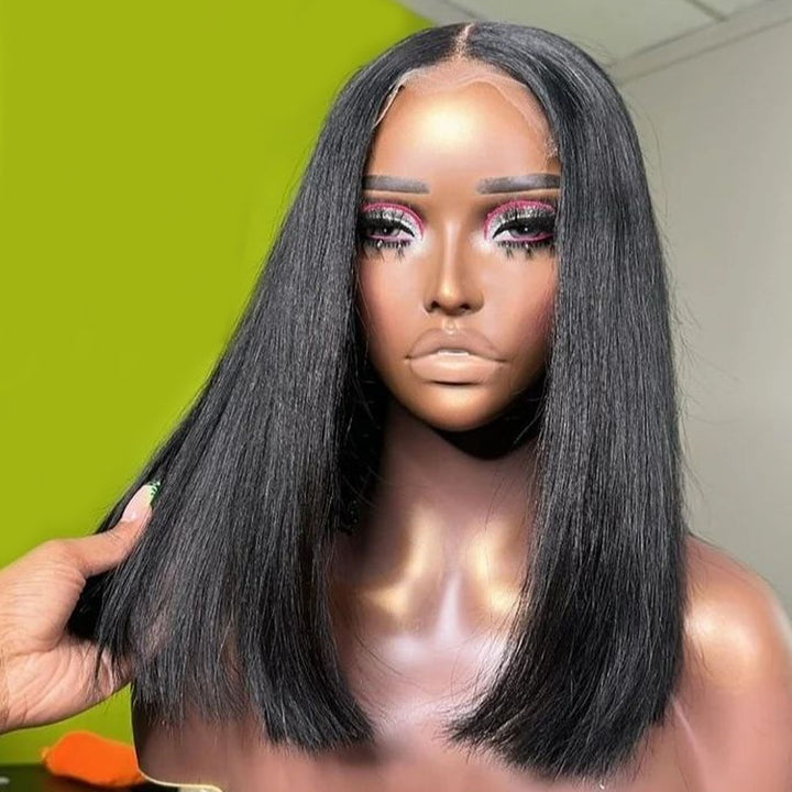 Fas Hair Bone Straight Glueless Human Hair Wig Short Transparent HD Lace Frontal Bob Wigs For Dark Skin Girls