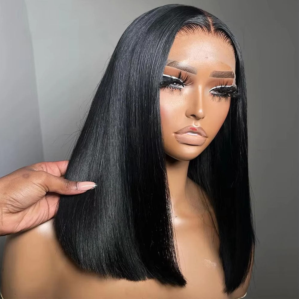 Fas Hair Bone Straight Glueless Human Hair Wig Short Transparent HD Lace Frontal Bob Wigs For Dark Skin Girls