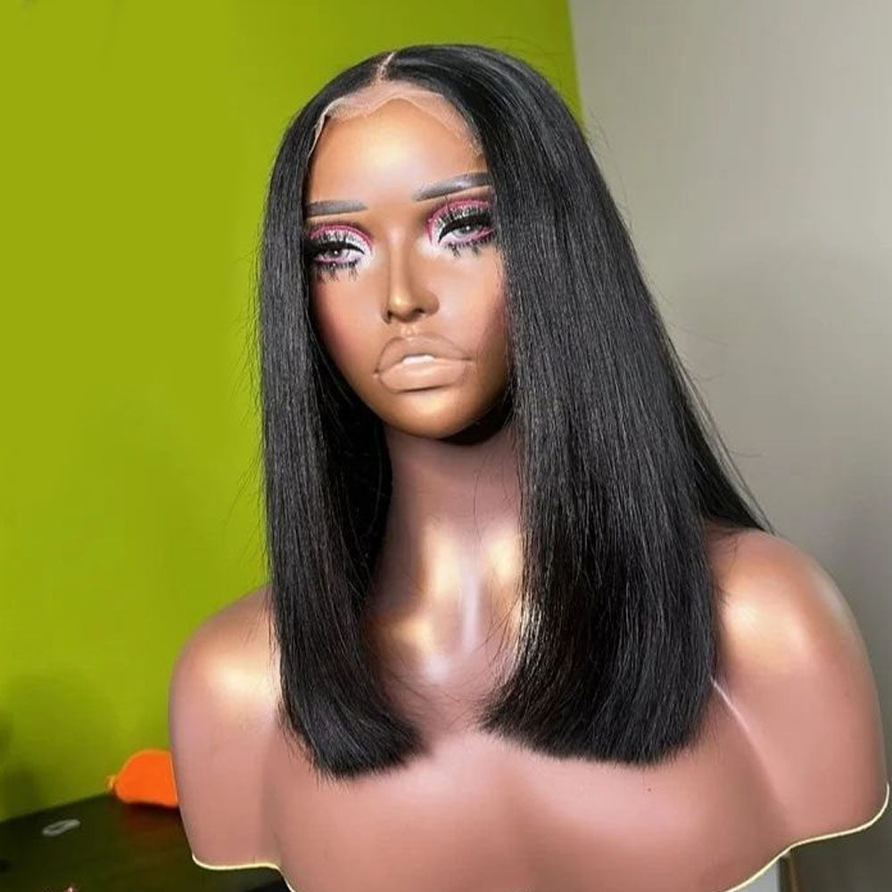 Fas Hair Bone Straight Glueless Human Hair Wig Short Transparent HD Lace Frontal Bob Wigs For Dark Skin Girls