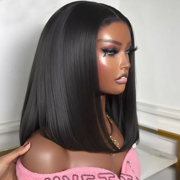 Fas Hair Bone Straight Glueless Human Hair Wig Short Transparent HD Lace Frontal Bob Wigs For Dark Skin Girls