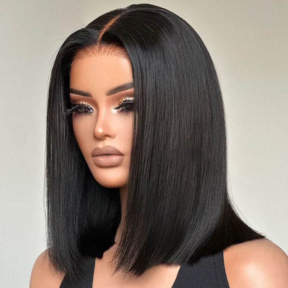 Fas Hair Bone Straight Glueless Human Hair Wig Short Transparent HD Lace Frontal Bob Wigs For Dark Skin Girls