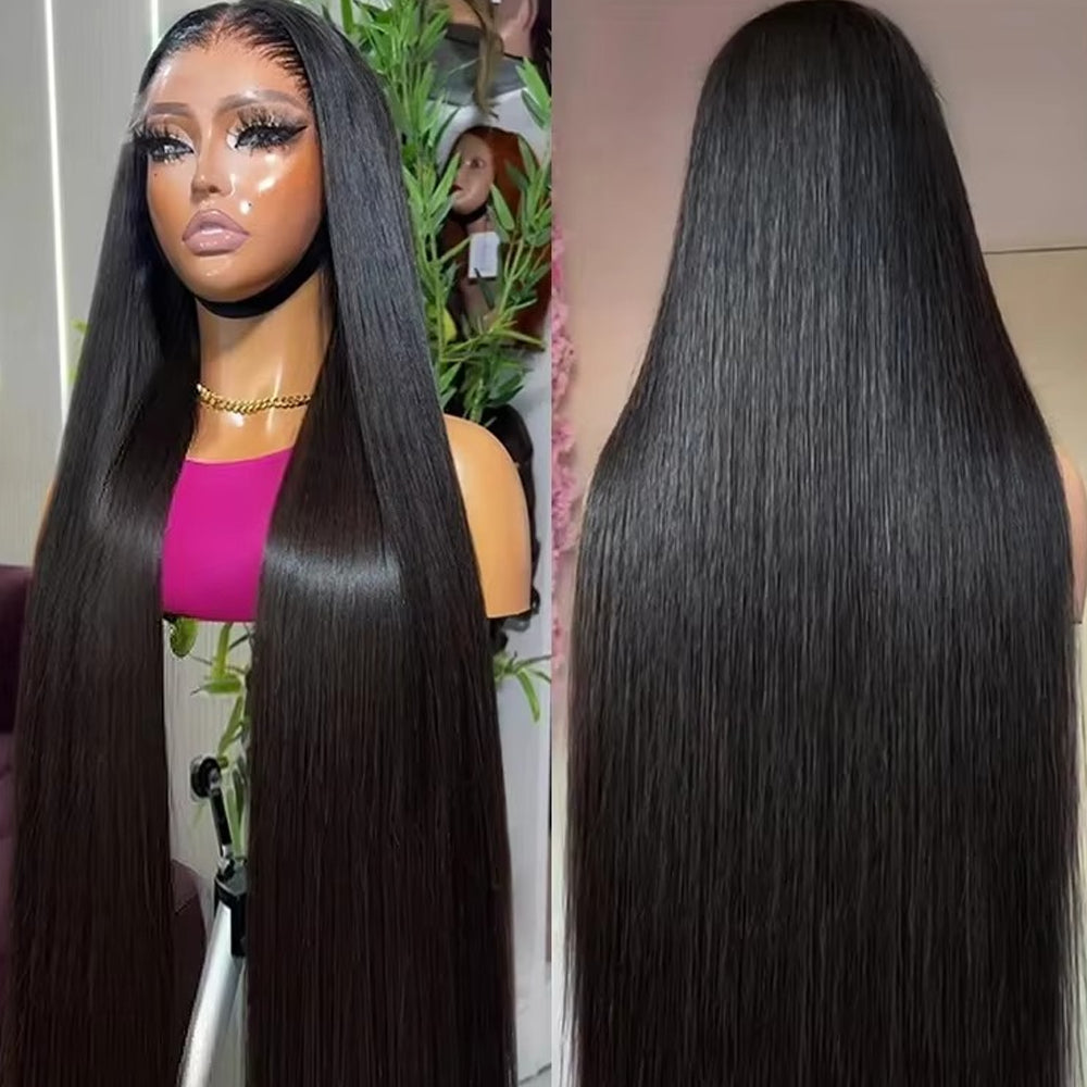 Fas Hair 100% Virgin Brazilian Straight Human Hair Lace Front Wig 12-34inch Natural Black Glueless Wigs Pre Plucked For Black Women