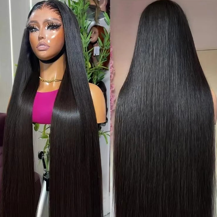 Fas Hair 100% Virgin Brazilian Straight Human Hair Lace Front Wig 12-34inch Natural Black Glueless Wigs Pre Plucked For Black Women