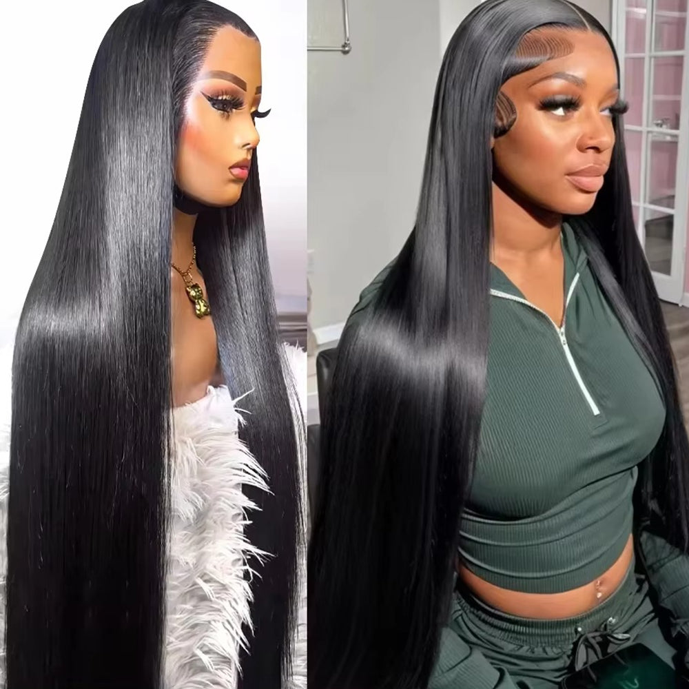Fas Hair 100% Virgin Brazilian Straight Human Hair Lace Front Wig 12-34inch Natural Black Glueless Wigs Pre Plucked For Black Women