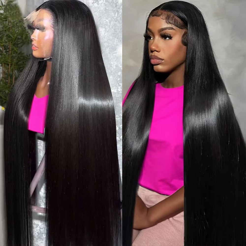 Fas Hair 100% Virgin Brazilian Straight Human Hair Lace Front Wig 12-34inch Natural Black Glueless Wigs Pre Plucked For Black Women