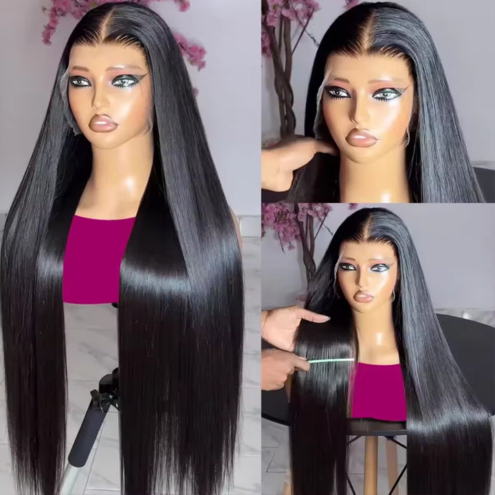 Fas Hair 100% Virgin Brazilian Straight Human Hair Lace Front Wig 12-34inch Natural Black Glueless Wigs Pre Plucked For Black Women