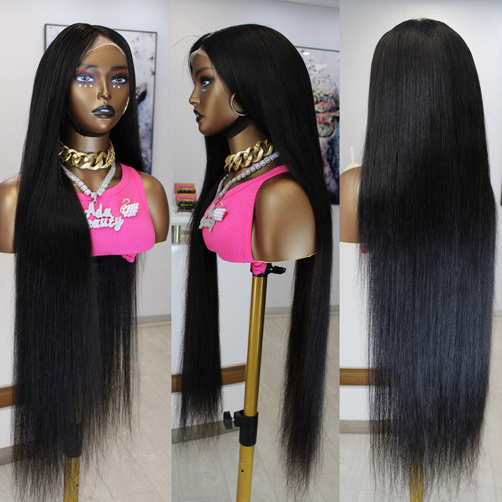 Fas Hair 100% Virgin Brazilian Straight Human Hair Lace Front Wig 12-34inch Natural Black Glueless Wigs Pre Plucked For Black Women